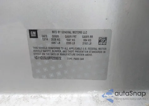 2015 Chevrolet Malibu 1Lt z USA, uszkodzony, nr VIN 1G11C5SL6FF239972